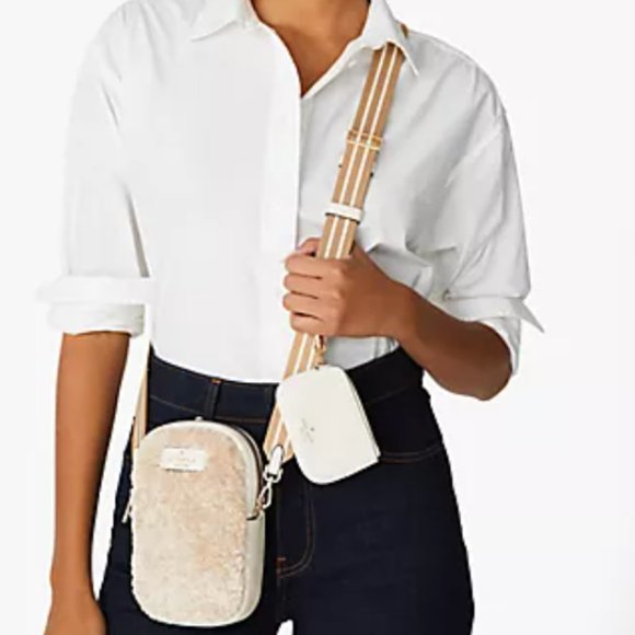 KATE SPADE ROSIE FAUX SHEARLING NORTH SOUTH ZIP PHONE CROSSBODY - Picture 3 of 17